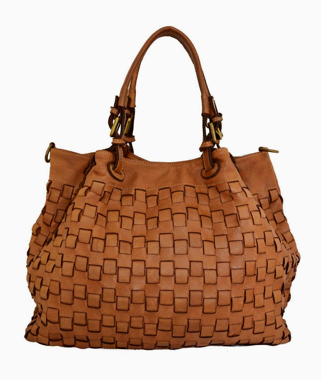 Premium brown Italian leather handbag with luxury hardware.